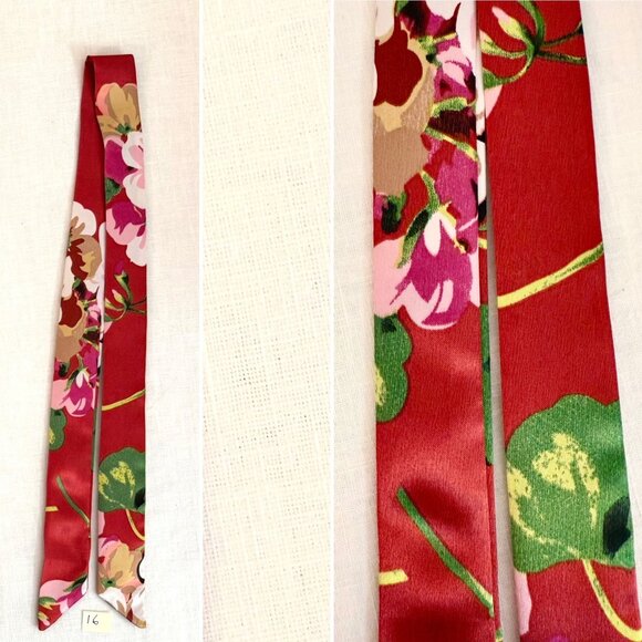 Red Floral Slim Silk Scarf 34in Satin Accessory Hat Head Ponytail Bow Purse No31 - Picture 2 of 8